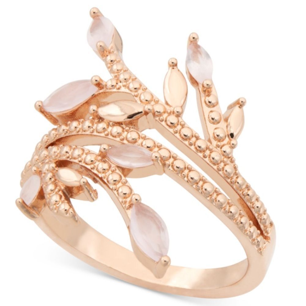 Charter Club Rose Gold-Tone Crystal Flower Sprig Ring, Rose Gold, size 5